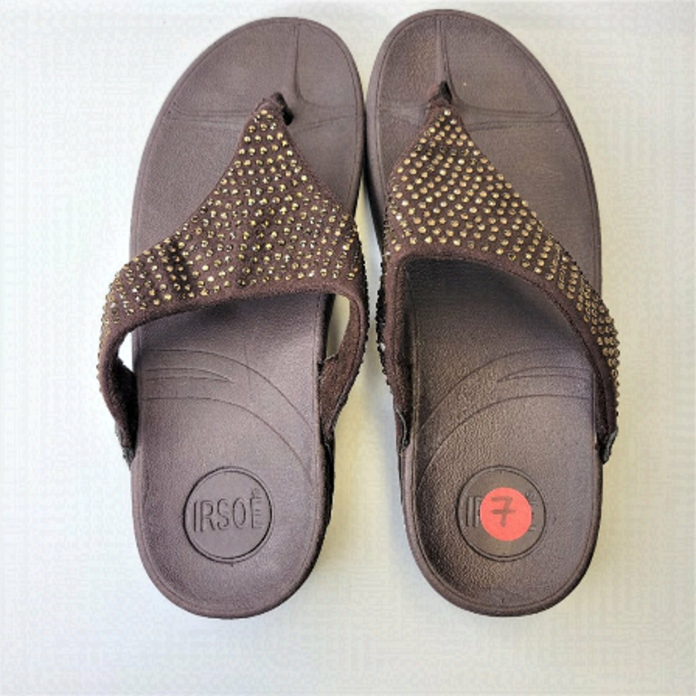 Womens Sandals Size 7 Wedge Heel Arch Support Glitter Flip Flops NEW